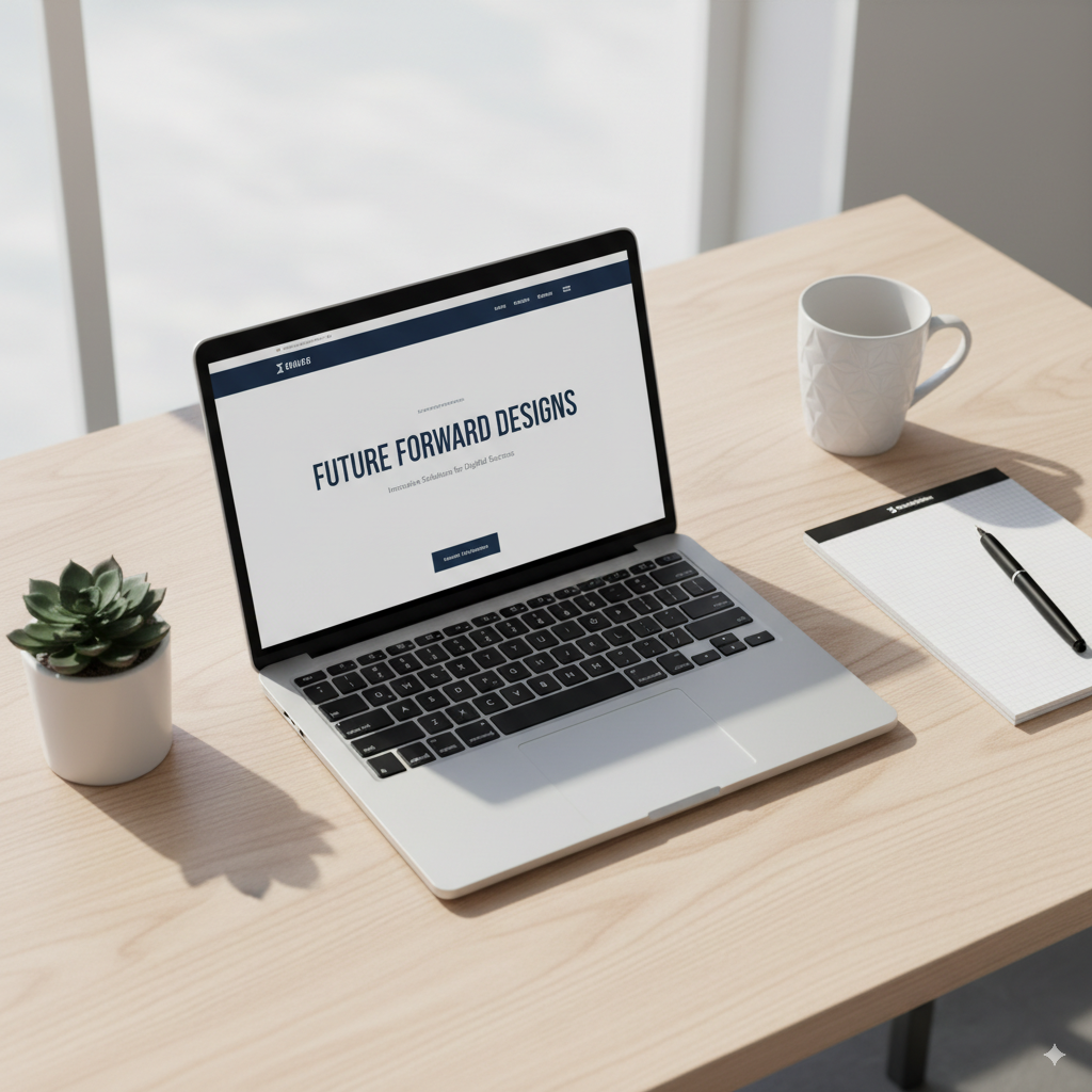 Mockup de un sitio web profesional mostrando páginas y blog optimizados para SEO.